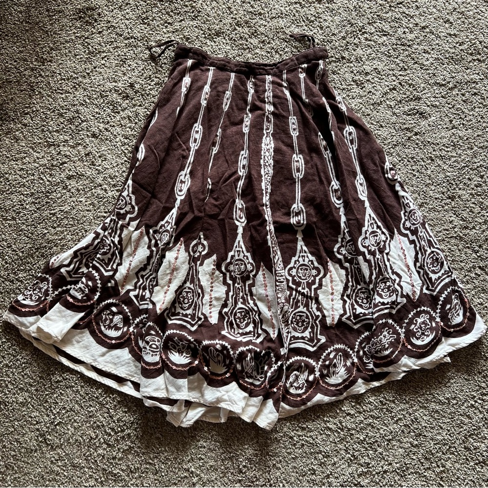Brown and White Printed Midi Skirt - Women